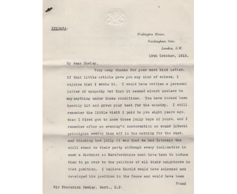  [CAWLEY HAROLD THOMAS]: (1878-1915) British Soldier, Barrister & Politician, a Captain and Aide-de-Camp to Major-General Wil