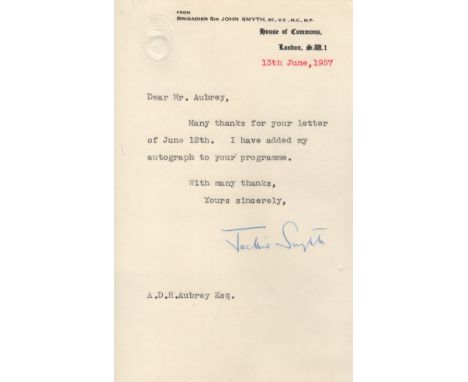 VICTORIA CROSS: Selection of small 12mo irregularly clipped signed pieces and a brief T.L.S. by various recipients of the Vic