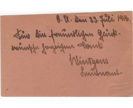  WINTGENS KURT: (1894-1916) German Leutnant of World War I, a Flying Ace officially credited with 18 victories. Wintgens was 