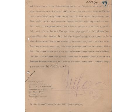 WILHELM II: (1859-1941) German Emperor and King of Prussia 1888-1918. An interesting D.S., Wilhelm R, as Emperor, one page, 4