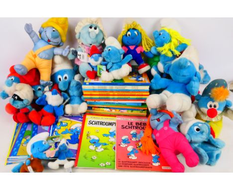 Dupuis - Le Lombard - Smurfs - A mixed assortment of Smurf related items to include a variety of plush's and books including 