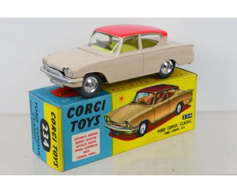 Corgi Toys - A boxed Corgi Toys #234 Ford Consul Classic. The model with beige body, pink roof, lemon interior and spun hubs,