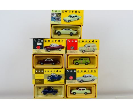 Vanguards - Five boxed 1:43 scale boxed models including Vanguard Singer Sewing Machines # VA33000; Lime Green Ford Zephyr 4 