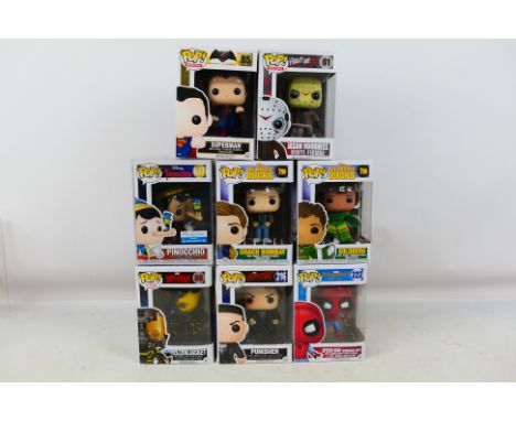Funko Pop - an assorted group of 8 vinyl figures including Marvel and Heroes and comprising Jason Voorhees Movies # 01, Super
