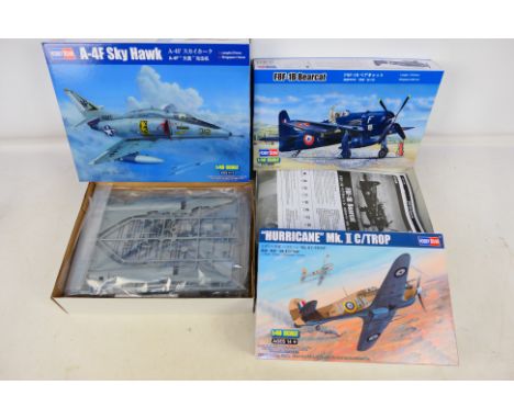 Hobby Boss - 3 boxed 1:35 scale aircraft model kits to include Hurricane Mk II C/Trop #81779, F8F-1B Bearcat #80357, and A-4F