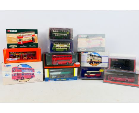 Corgi - EFE - An assortment of 12 diecast buses and trams in mostly 1/76 scale. Includes #44510 Duple Metsec Trident, #43202 