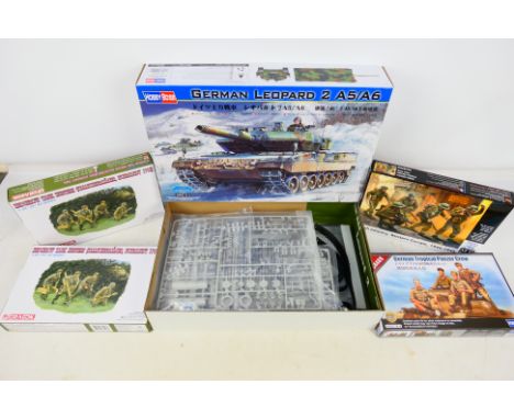 Hobby Boss - a collection of boxed model kits to include a boxed 1:35 scale model kit German Leopard 2 A5/A6 with instruction