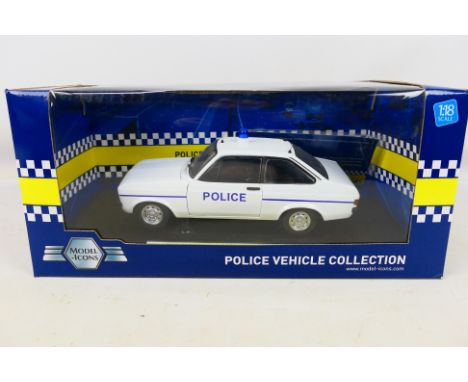 Model Icons - A boxed Limited Edition 1:18 scale Model Icons #999003 Ford Escort Mk2 1.1L Thames Valley Police Car. The model