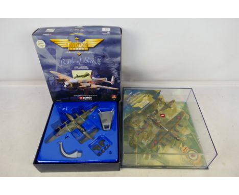 Corgi - A pair of 1/144 scale Battle of Britain planes to include #49501 Memorial Flight set of Avro Lancaster, Spitfire and 