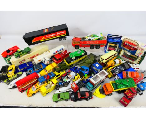 Corgi - Matchbox - Dinky - A group of mostly unboxed vehicles including Routemaster bus, Scammell Crusader truck, Porsche 911