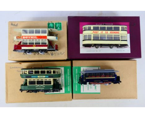 Unmarked Makers - A collection of four built white metal 1:76 scale model trams. The trams appear to be built to a Very Good 