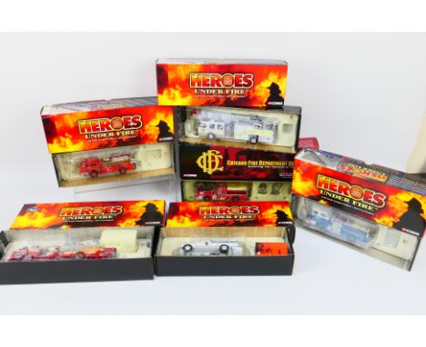 Corgi - Heroes Under Fire - 6 boxed 1:50 scale model fire engines, to include Mack CF Tower Ladder Mahanoy City, PA # US53807