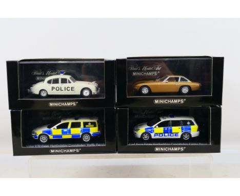 Minichamps - Four boxed Minichamps diecast model cars, predominately Police cars in 1:43 scale. Lot consists of Minichamps #4