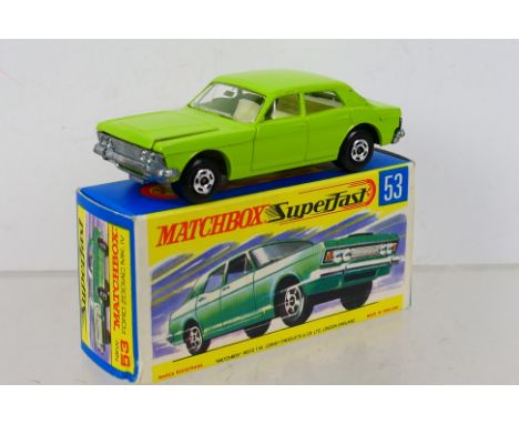 Matchbox - Superfast - A boxed Ford Zodiac in the sought after lime green with wide wheels and bigger arches # 53. The car ap