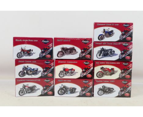 Atlas Editions - A group of 10 boxed diecast 1:24 scale model motorcycles from the Atlas Editions 'Classic Motorbikes' range.