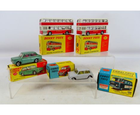 Corgi Toys - A mixed group of four boxed diecast model vehicles and an EMPTY CORGI COMMER POLICE VAN BOX. Boxed models includ