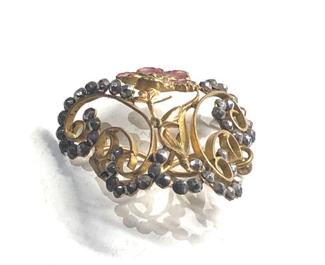 Vintage enamel and cut steel scarf ring 