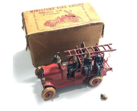 Vintage boxed lead Johillco miniature fire engine in original box some figures damaged and missing please see images for deta