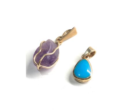 2 x 9ct gold gemstone pendants inc. amethyst, turquoise (3.3g) 