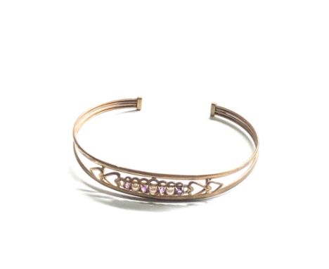 9ct gold vintage amethyst &amp; pearl bangle (5.2g) 
