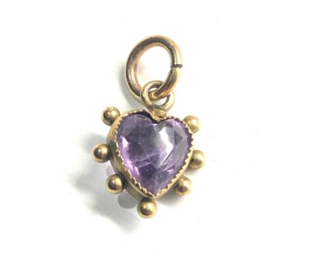 Antique 9ct gold amethyst heart pendant 1g 