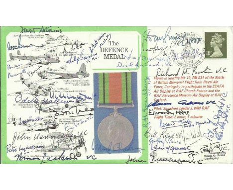 The Defence Medal signed by TWENTY SEVEN. Unfathomably rare Defence Medal cover - Eric Wormald variety signed by 20 Victoria 