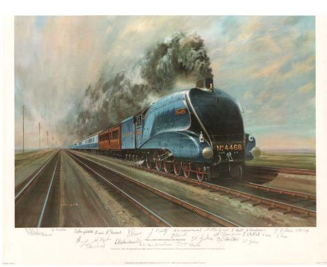 Mallard Breaking the Record by Gerald Coulson. Lovely print depicting Mallard steam train breaking the record in 1938 at 126 
