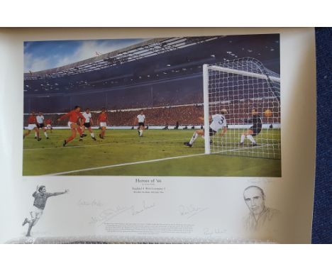 Five 1966 World Cup Players signed 70cm x 49cm Football World Cup 1966 Heroes of ‘66’ Ltd Edition 5 Signature Print by Simon 