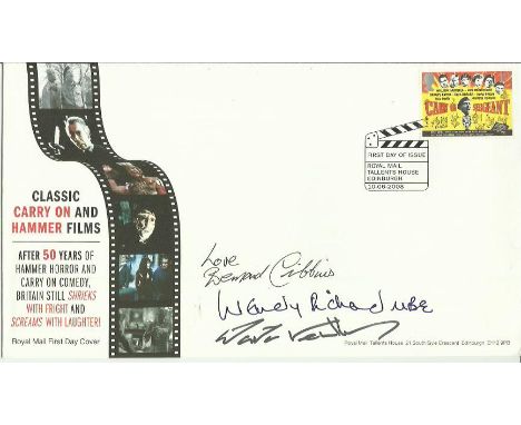 Barbara Windsor, Amanda Barrie, Valerie Leon, Bernard Cribbins and Wanda Ventham signed Classic Carry on and Hammer films FDC