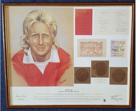 Denis Law signed framed Print. Overall size 55cm x 45cm. Good condition