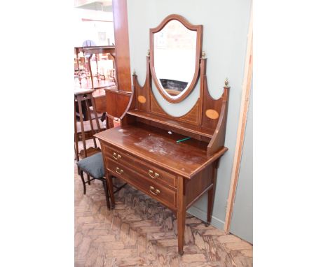 An Edwardian inlaid mahogany dressing table with shield mirror (please note lot 2071 is part of the same set but not included