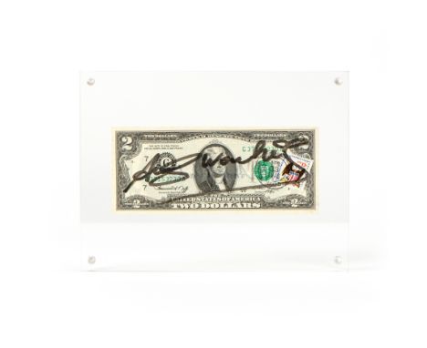 Andy Warhol (1928 Pittsburgh - 1987 New York) (F)'2 Dollars', 2 Dollar-Schein in Plexiglasrahmung, 20 cm x 15 cm Maße des Ple