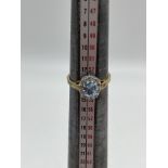 9ct Yellow Gold Diamond Blue Topaz Ring.