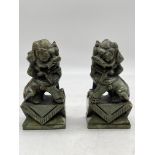 Pair of Oriental Chinese Carved Jade Foo Dog Figur