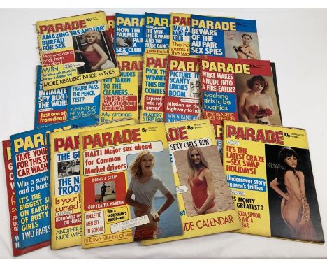A collection of 28 vintage 1970's Parade, adult erotic magazine. Some in very good condition for age.  