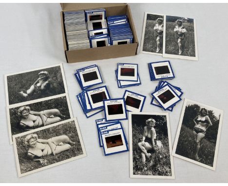 A collection of approx. 180 vintage nude and glamour transparency slides. Together with 7 black &amp; white photographs.  