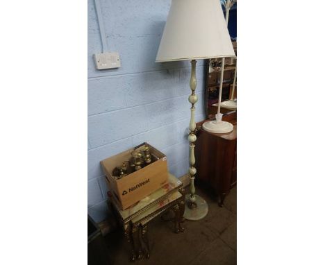 An onyx nest of tables and a lamp