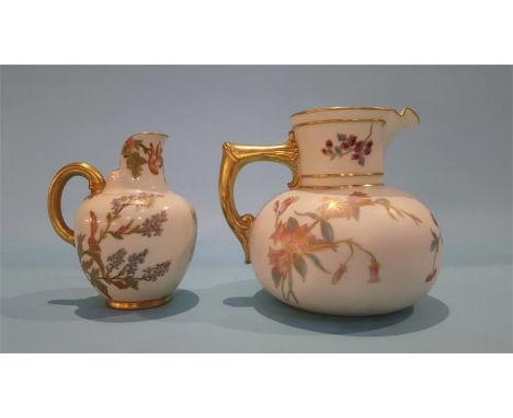 A small Royal Worcester flat back jug and a larger jug