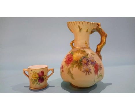 A miniature Royal Worcester loving cup and a jug (2)