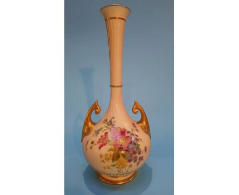 A Royal Worcester vase with gilt handles, decorated with figures, black printed mark, number 1761