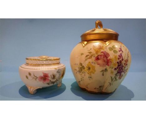 A Royal Worcester pot pourri vase and cover, puce marks, numbered 1313 and another vase and cover (2)