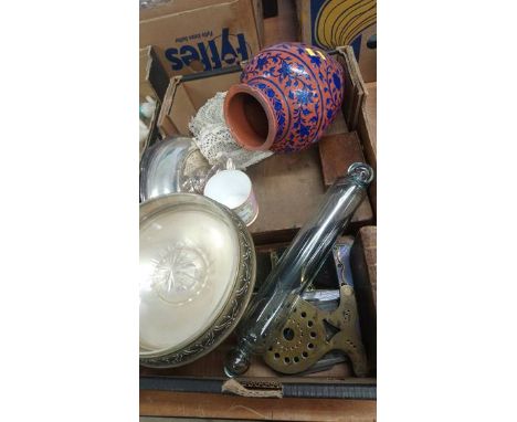 Tray of assorted including glass rolling pin etc.