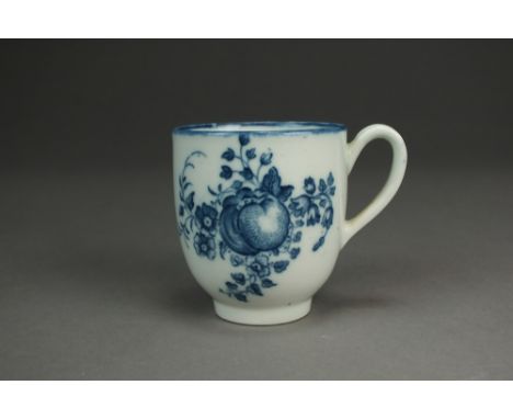 A Caughley porcelain coffee cup transfer-printed in the Apple and Damsons pattern, circa 1777-84, C mark, 6.5cm highProvenanc