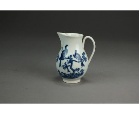 A Caughley porcelain sparrow beak jug,circa 1785,transfer-printed in the Birds in Branches pattern,C mark, 10cm highProvenanc