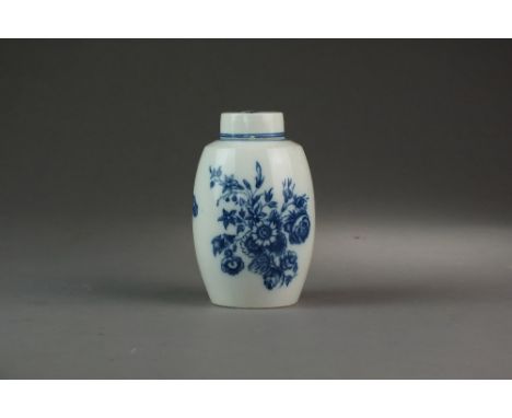 A Caughley porcelain tea canister and cover,circa 1785,transfer-printed in the Three Flowers and Butterfly pattern,unmarked, 