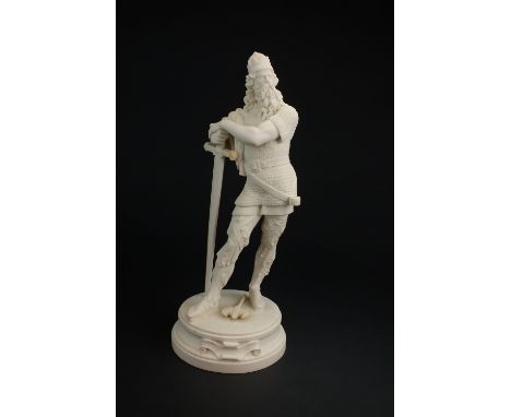 A Victorian parian figure of Richard the Lionheart (Richard Coeur de Lion),43cm high(repaired handle on sword, axe detached)
