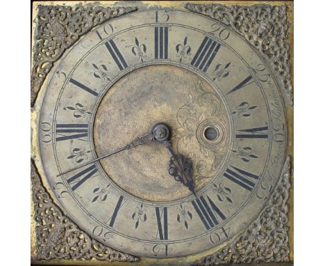 AN EARLY GEORGE III OAK LONGCASE CLOCK BY HUMPHREY JENNENS - HALESOWEN, the 10 3/4" brass dial with Roman and Arabic numerals