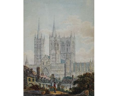 British School (19th century)Lincoln CathedralWatercolour and pencil, 33cm by 24cm; together with a collection of decorative 