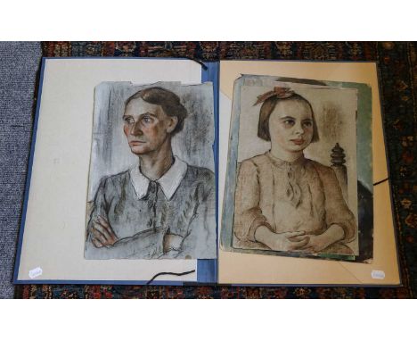 European (20th century)Portrait of a young girl, half-length, seated in a chair, hands clasped wearing a ribbon in her hairIn