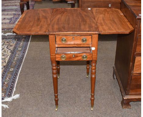 A 19th century crossbanded mahogany dropleaf lamp table fitted with two drawers, 83cm by 55cm by 70cm